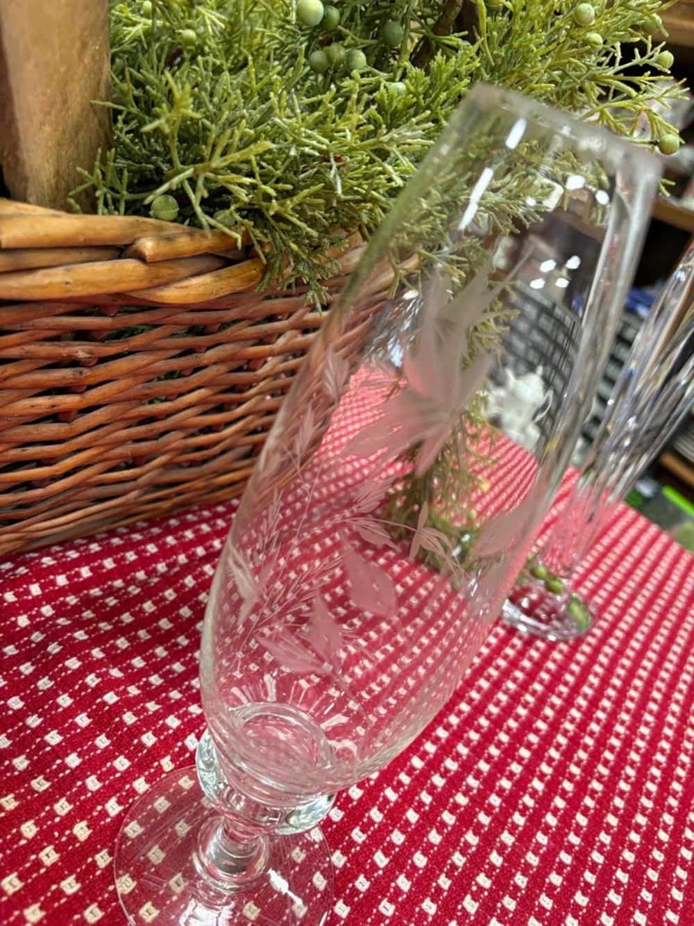 Etched Clear Glass Bud Vase